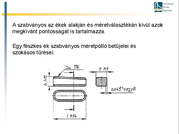 A szabványos az ékek alakján és méretválasztékán kívül azok megkívánt pontosságát is tartalmazza. Egy