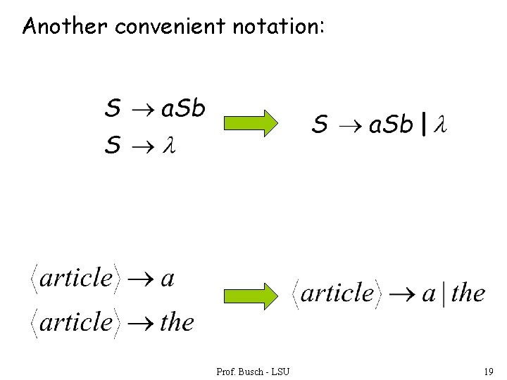 Another convenient notation: Prof. Busch - LSU 19 