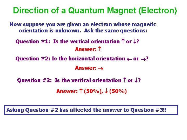 Direction of a Quantum Magnet (Electron) Now suppose you are given an electron whose