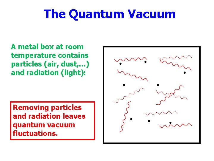 The Quantum Vacuum A metal box at room temperature contains particles (air, dust, …)