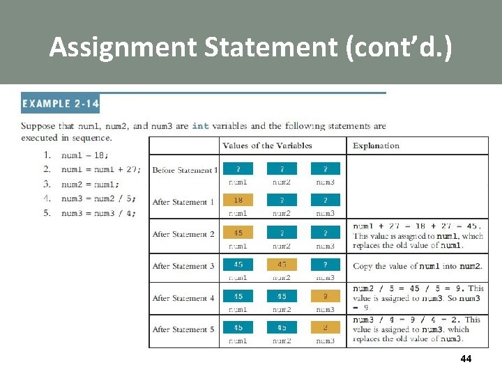 Assignment Statement (cont’d. ) 44 