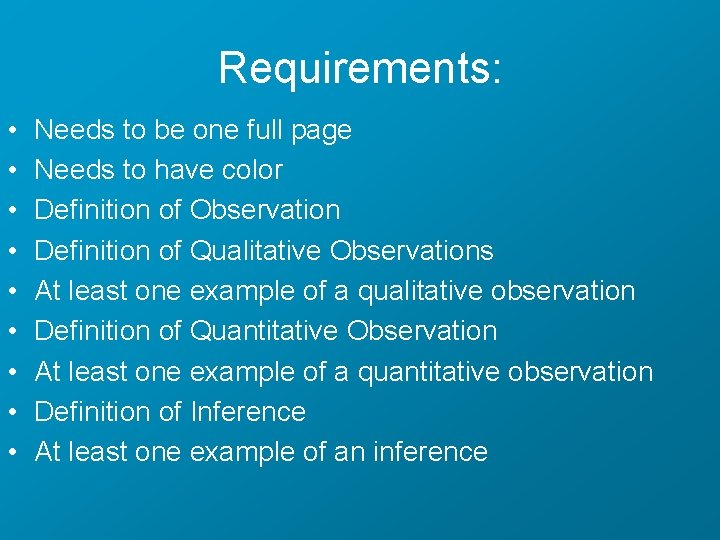 Requirements: • • • Needs to be one full page Needs to have color