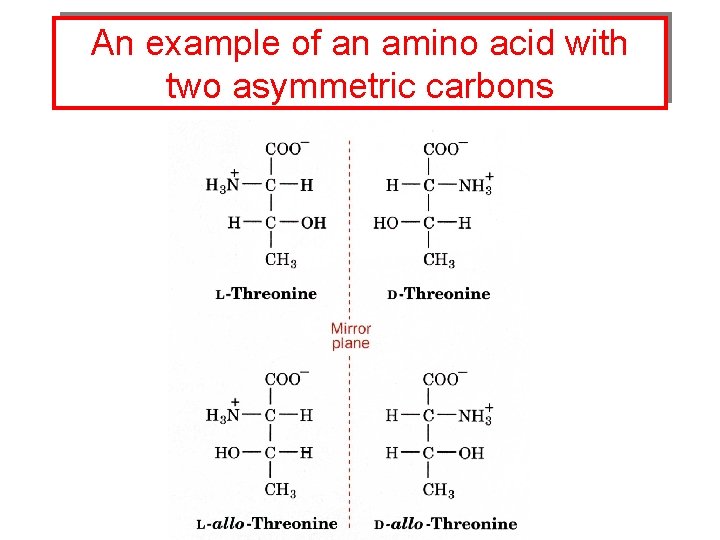 An example of an amino acid with two asymmetric carbons 