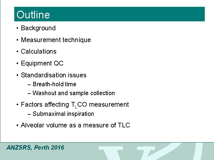 Click to edit Master title style Outline • Background • Click Measurement technique to