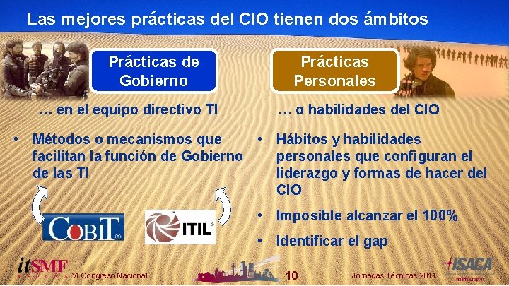 Las mejores prácticas del CIO tienen dos ámbitos Prácticas de Gobierno … en el