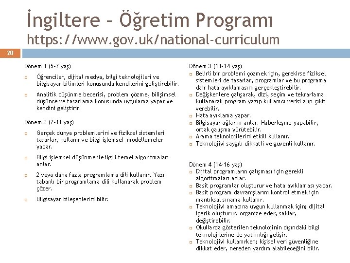 İngiltere – Öğretim Programı https: //www. gov. uk/national-curriculum 20 Dönem 1 (5 -7 yaş)