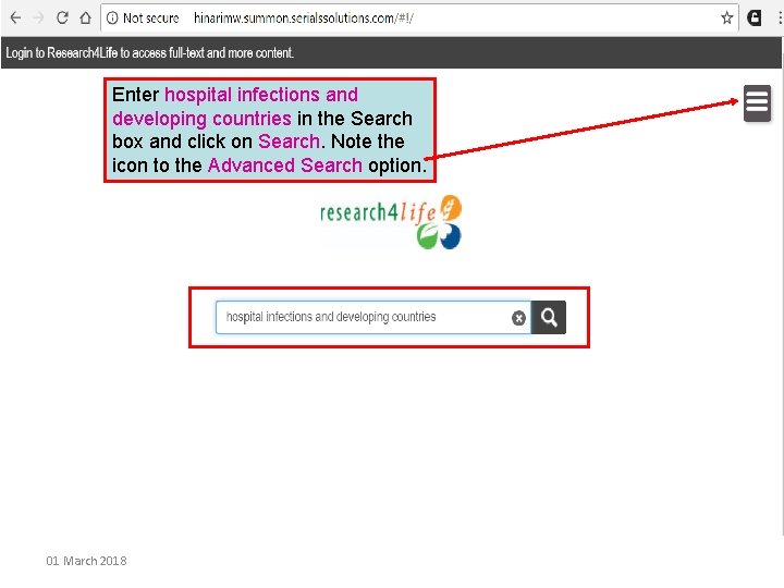Enter hospital infections and developing countries in the Search box and click on Search.