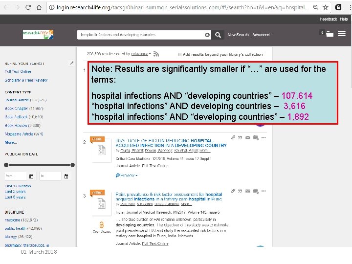 Note: Results are significantly smaller if “…” are used for the terms: hospital infections