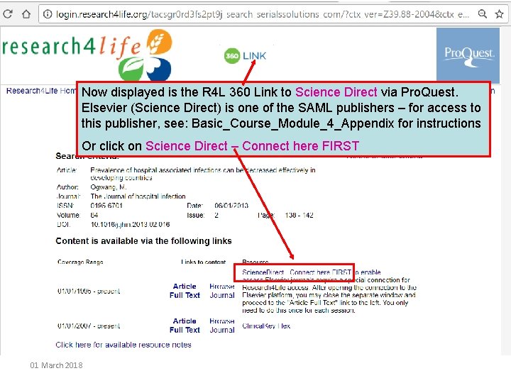 Now displayed is the R 4 L 360 Link to Science Direct via Pro.