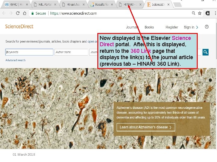Now displayed is the Elsevier Science Direct portal. After this is displayed, return to