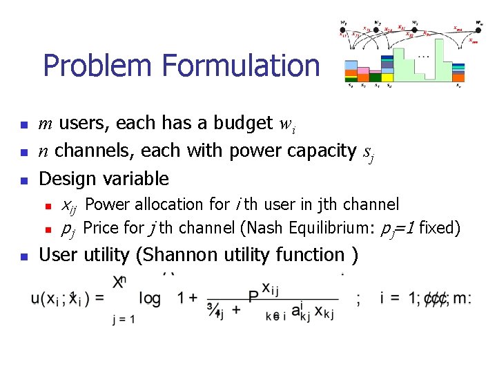 Problem Formulation n m users, each has a budget wi n channels, each with