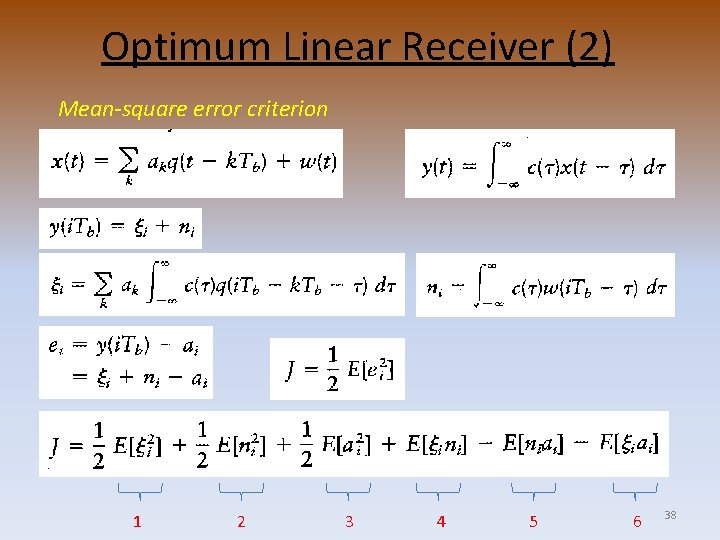 Optimum Linear Receiver (2) Mean-square error criterion 1 2 3 4 5 6 38