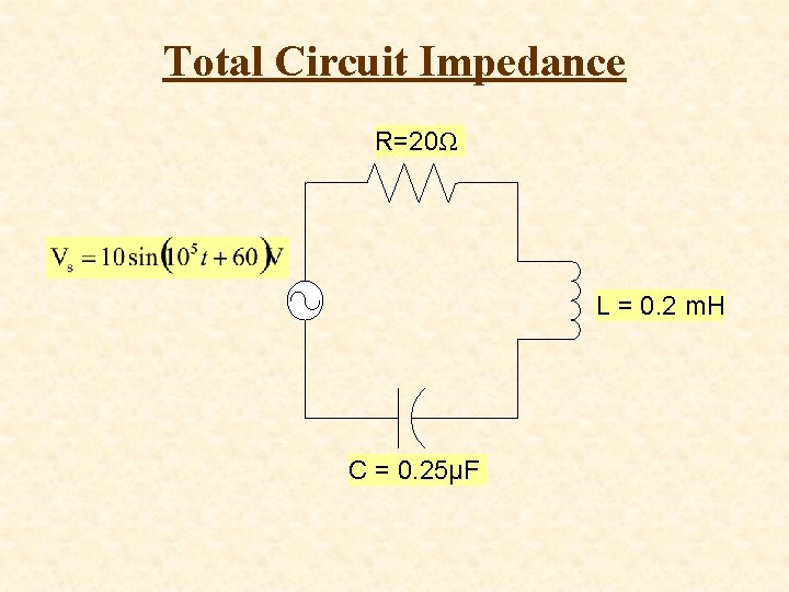 Total Circuit Impedance R=20Ω L = 0. 2 m. H C = 0. 25μF