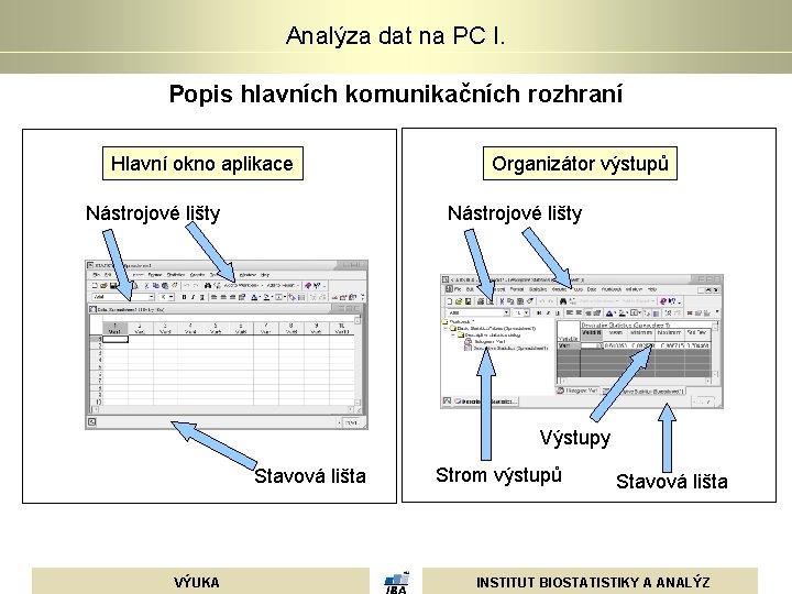 Analýza dat na PC I. Popis hlavních komunikačních rozhraní Hlavní okno aplikace Organizátor výstupů