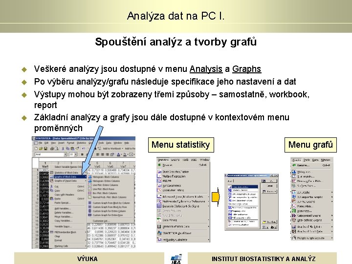 Analýza dat na PC I. Spouštění analýz a tvorby grafů u u Veškeré analýzy