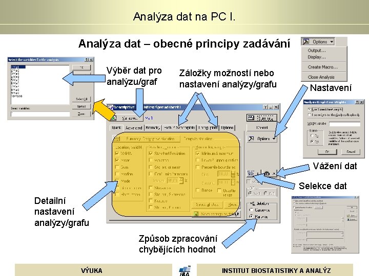 Analýza dat na PC I. Analýza dat – obecné principy zadávání Výběr dat pro