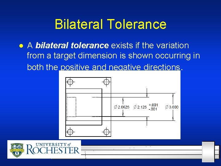 Bilateral Tolerance l A bilateral tolerance exists if the variation from a target dimension