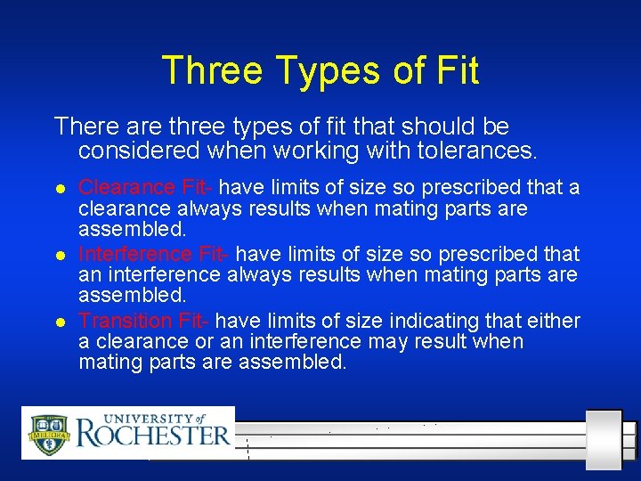 Three Types of Fit There are three types of fit that should be considered