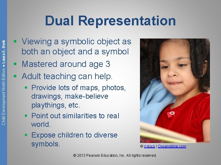 Child Development Ninth Edition ● Laura E. Berk Dual Representation § Viewing a symbolic