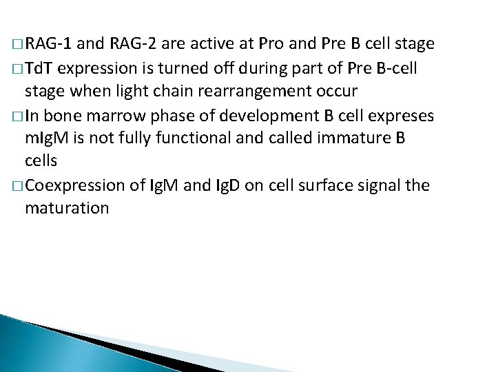 � RAG-1 and RAG-2 are active at Pro and Pre B cell stage �