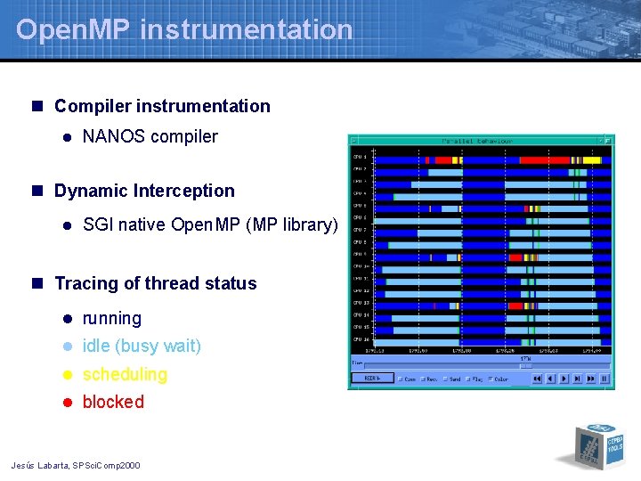 Open. MP instrumentation n Compiler instrumentation l NANOS compiler n Dynamic Interception l SGI