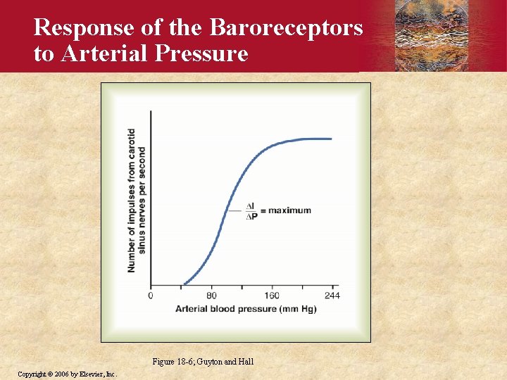 Response of the Baroreceptors to Arterial Pressure Figure 18 -6; Guyton and Hall Copyright