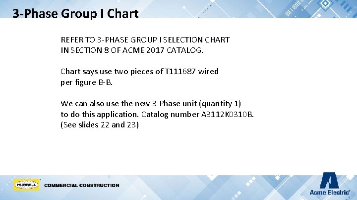 3 -Phase Group I Chart REFER TO 3 -PHASE GROUP I SELECTION CHART IN
