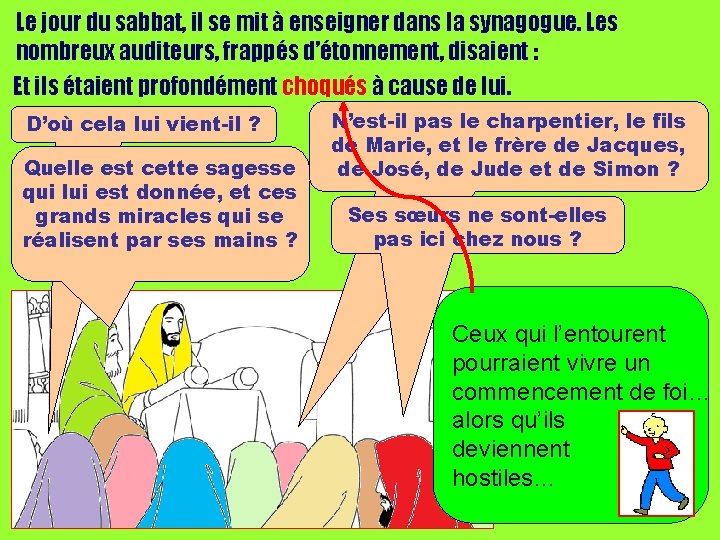 Le jour du sabbat, il se mit à enseigner dans la synagogue. Les nombreux