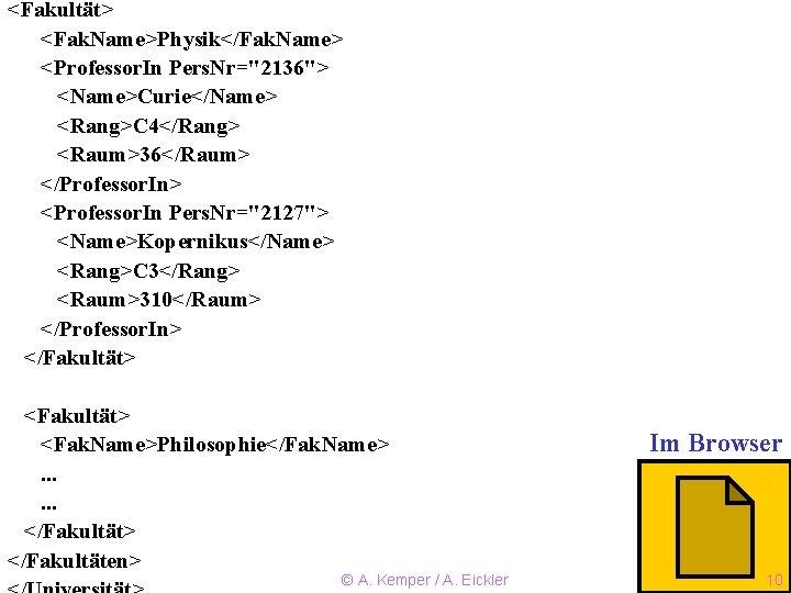 <Fakultät> <Fak. Name>Physik</Fak. Name> <Professor. In Pers. Nr="2136"> <Name>Curie</Name> <Rang>C 4</Rang> <Raum>36</Raum> </Professor. In>