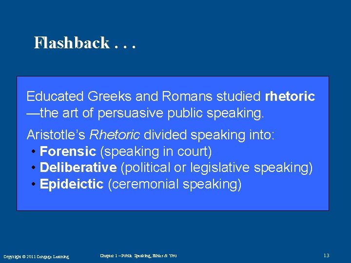 Flashback. . . Educated Greeks and Romans studied rhetoric —the art of persuasive public