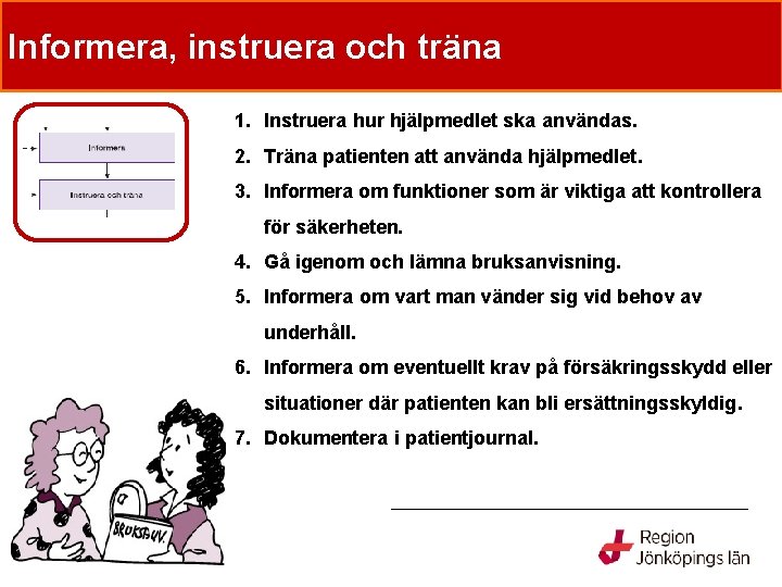 Tre sätt att tillhandahålla hjälpmedel Informera, instruera och träna 1. Instruera hur hjälpmedlet ska