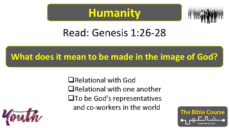 Humanity Read: Genesis 1: 26 -28 What does it mean to be made in