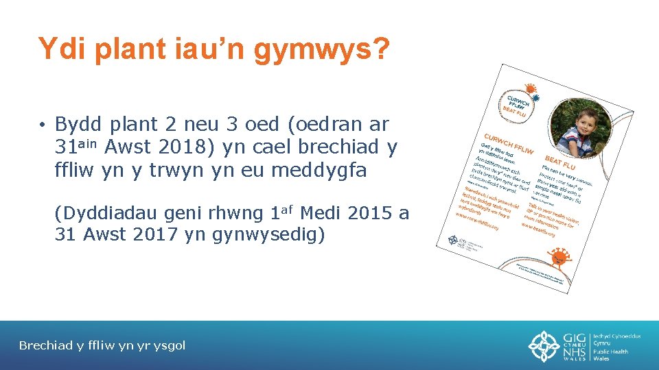 Ydi plant iau’n gymwys? • Bydd plant 2 neu 3 oed (oedran ar 31