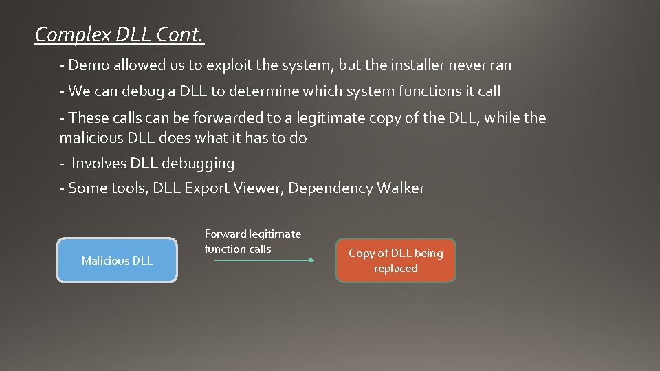 Complex DLL Cont. - Demo allowed us to exploit the system, but the installer
