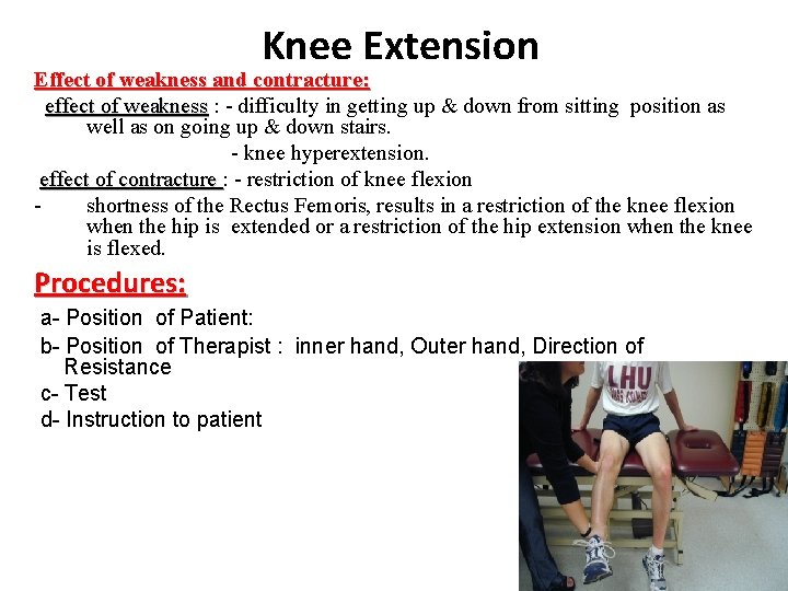 Knee Extension Effect of weakness and contracture: effect of weakness : - difficulty in