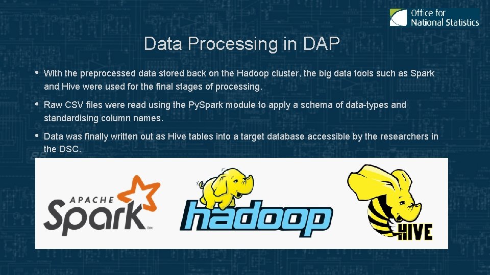 Data Processing in DAP • With the preprocessed data stored back on the Hadoop