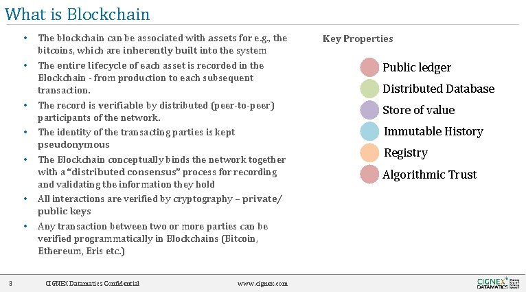 What is Blockchain • • 3 The blockchain can be associated with assets for