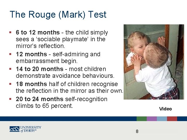 The Rouge (Mark) Test § 6 to 12 months - the child simply sees