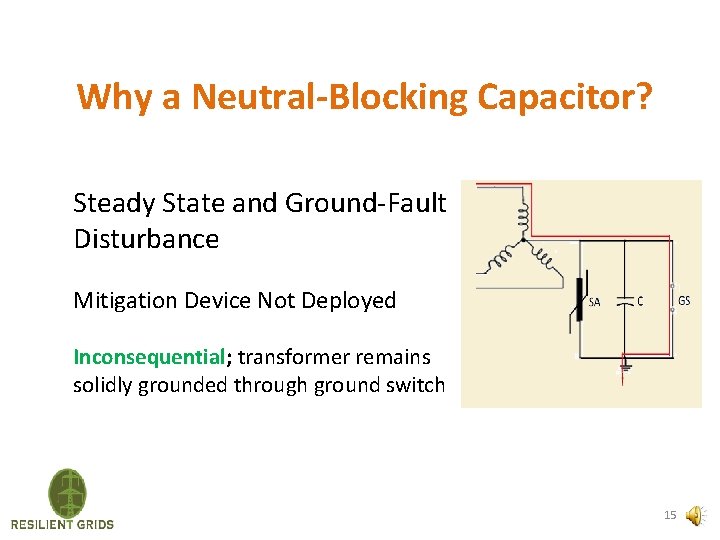 Why a Neutral-Blocking Capacitor? Steady State and Ground-Fault Disturbance Mitigation Device Not Deployed Inconsequential;