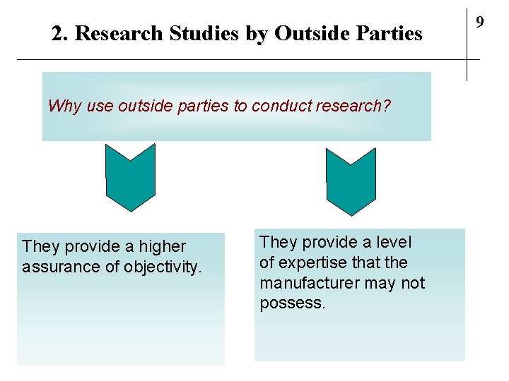 2. Research Studies by Outside Parties Why use outside parties to conduct research? They