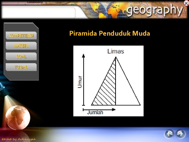 KOMPETENSI MATERI SOAL TUGAS Edited by Ardiansyah Piramida Penduduk Muda KOMPETENSI MATERI SOAL TUGAS Edited by Ardiansyah Piramida Penduduk Muda