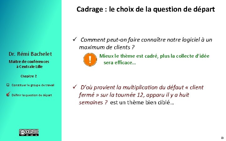 Cadrage : le choix de la question de départ Dr. Rémi Bachelet Maître de