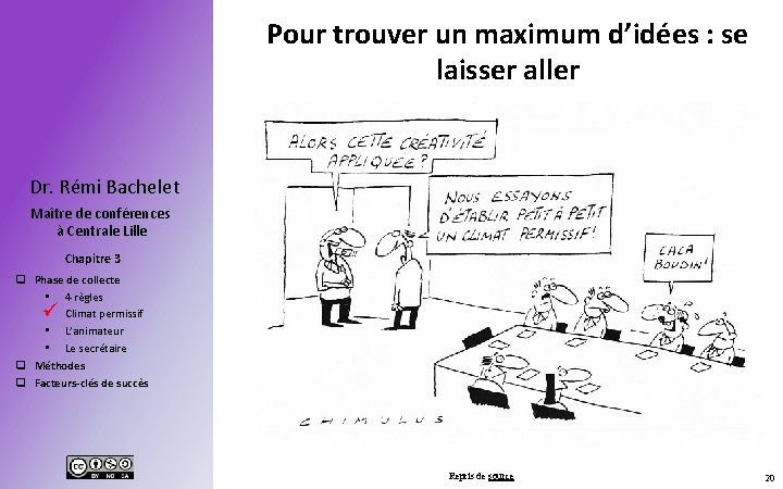 Pour trouver un maximum d’idées : se laisser aller Dr. Rémi Bachelet Maître de