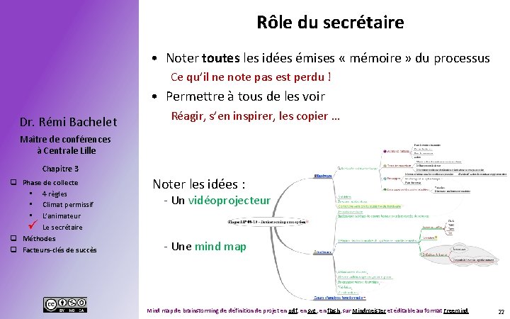 Rôle du secrétaire • Noter toutes les idées émises « mémoire » du processus