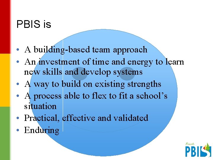 PBIS is • A building-based team approach • An investment of time and energy