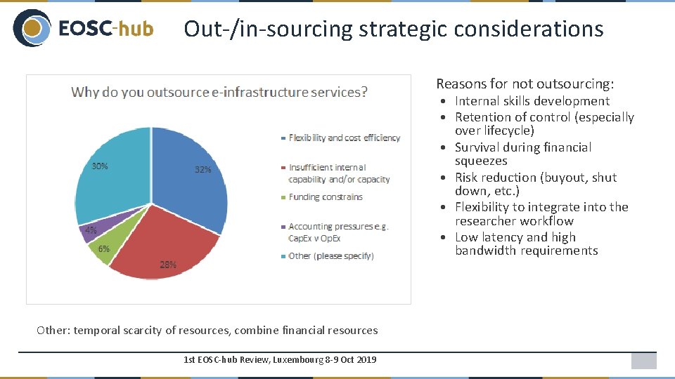 Out-/in-sourcing strategic considerations Reasons for not outsourcing: • Internal skills development • Retention of