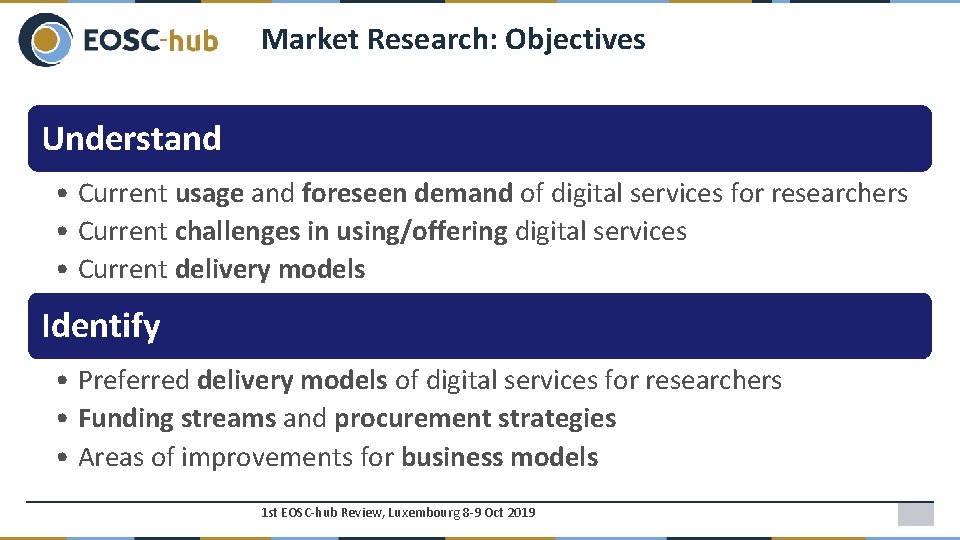 Market Research: Objectives Understand • Current usage and foreseen demand of digital services for