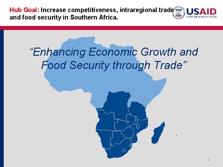 Hub Goal: Increase competitiveness, intraregional trade and food security in Southern Africa. “Enhancing Economic