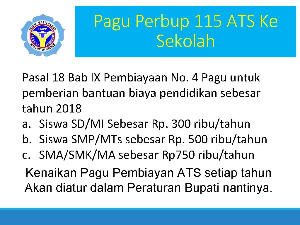 Pagu Perbup 115 ATS Ke Sekolah Pasal 18 Bab IX Pembiayaan No. 4 Pagu