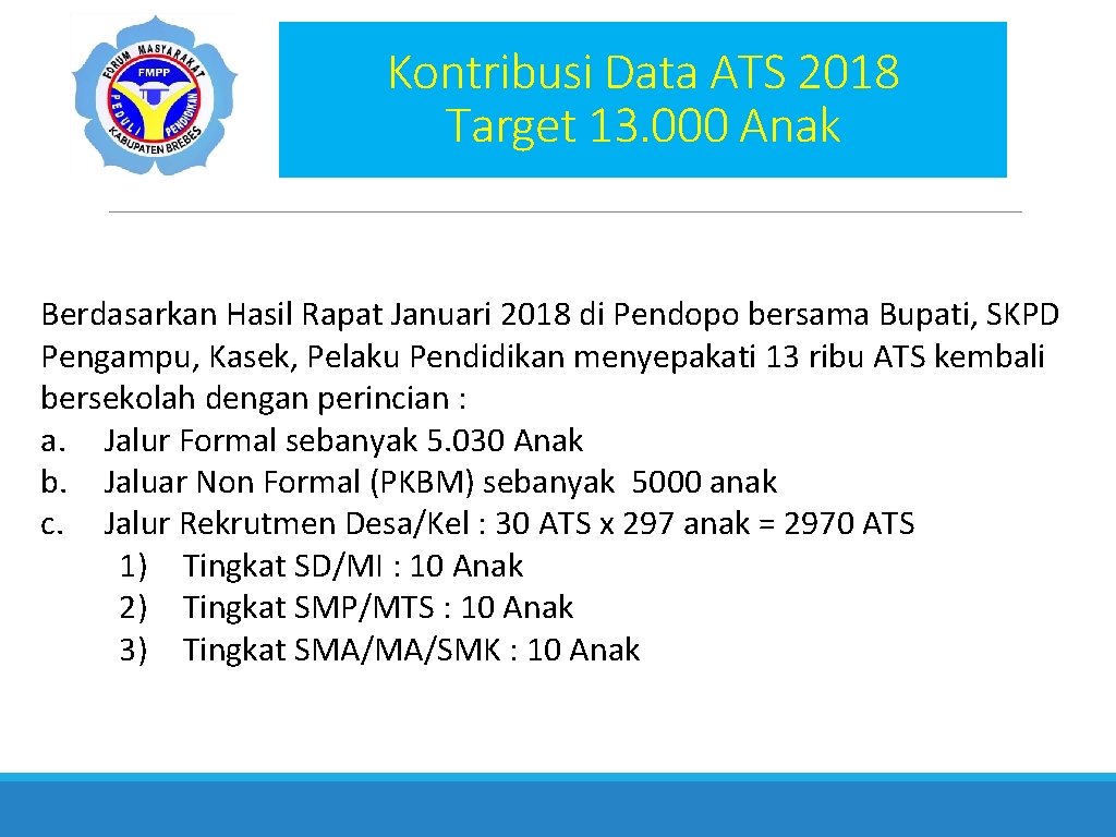 Kontribusi Data ATS 2018 Target 13. 000 Anak Berdasarkan Hasil Rapat Januari 2018 di